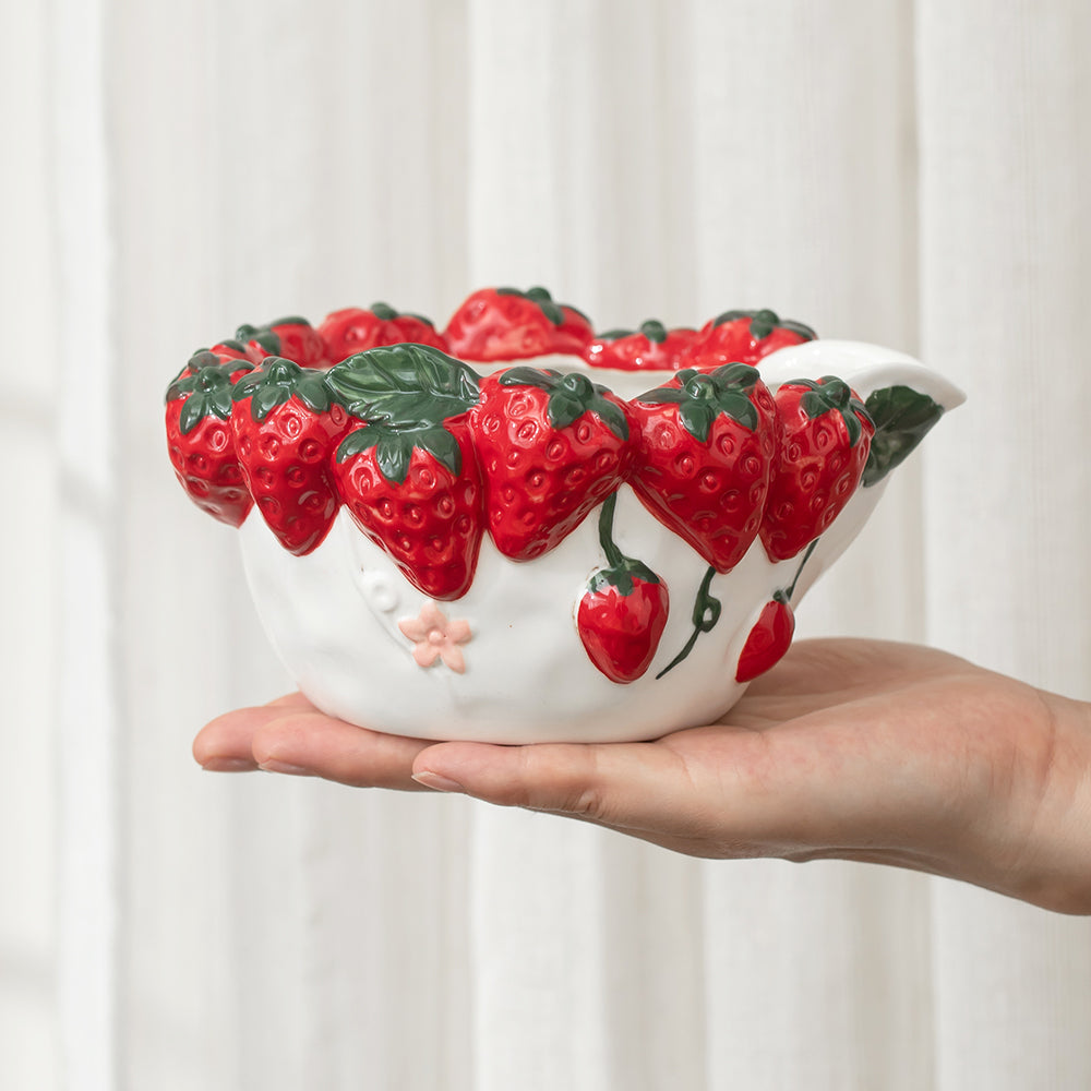Handmade Exquisite Red Embossed Strawberry Matcha Bowl Set of 4 Tea Ceremony Set with Strawberry Whisk Holder Matcha Gift for Her