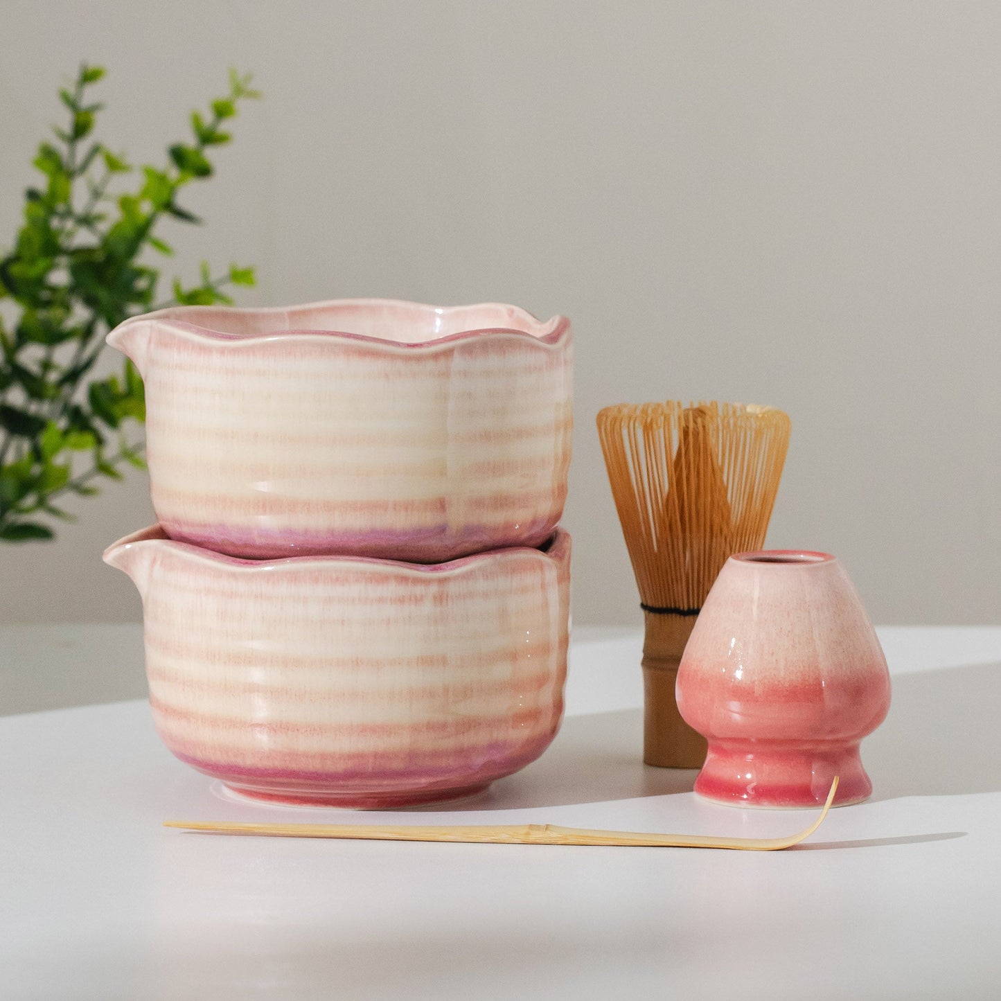 Natural Lavender Fog Matcha Bowl with Chasen Holder Matcha Gift Set Matcha Tea Gift Japanese Matcha Set of 4