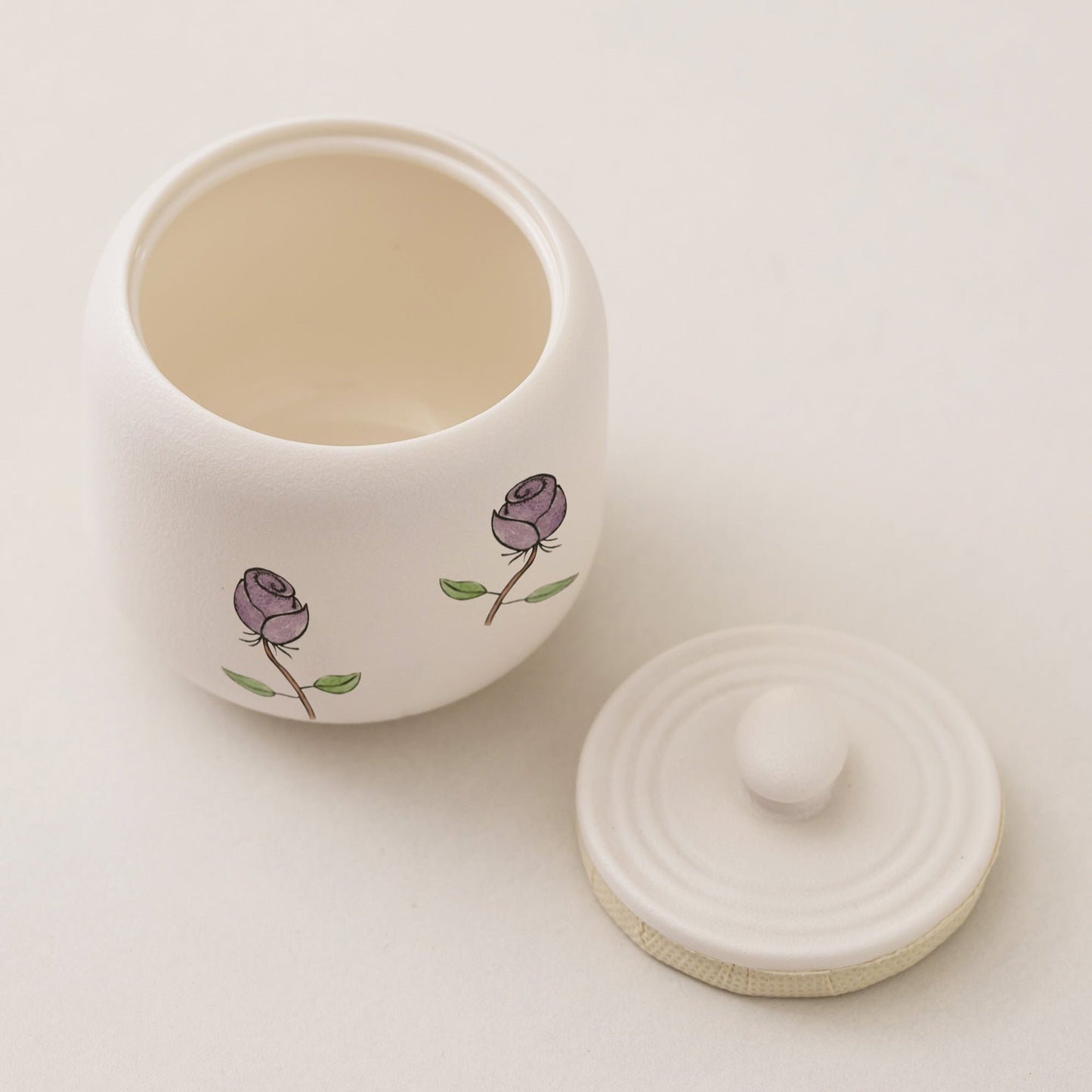 Hand Painted Purple Rose Elegant White Pet Urn Personalized Cat & Dog Pet Urn, Custom Carved Pottery Keepsake Urn