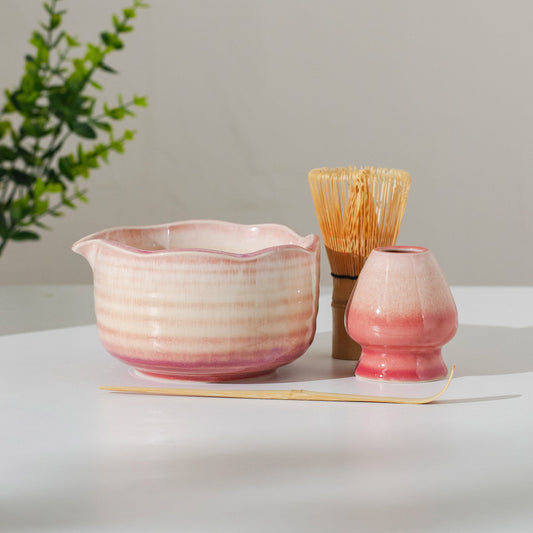 Natural Lavender Fog Matcha Bowl with Chasen Holder Matcha Gift Set Matcha Tea Gift Japanese Matcha Set of 4