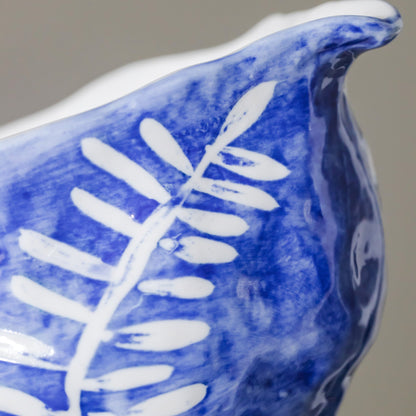 Sweeping Willow Matcha Set - Handbuilt Ceramic Chawan & Whisk Holder - Cobalt Blue with Inlaid White Leaf Trail - Unique Gift for Tea Lover