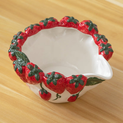 Handmade Exquisite Red Embossed Strawberry Matcha Bowl Set of 4 Tea Ceremony Set with Strawberry Whisk Holder Matcha Gift for Her