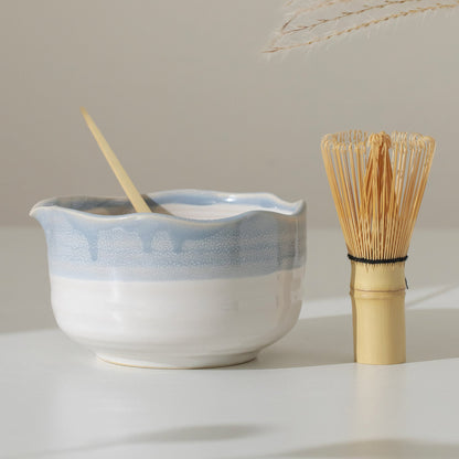 Hand Painted Light Gray Matcha Bowl Set of 4 with Glass Holder Matcha Kit Matcha Set Gift, Personalized Gift