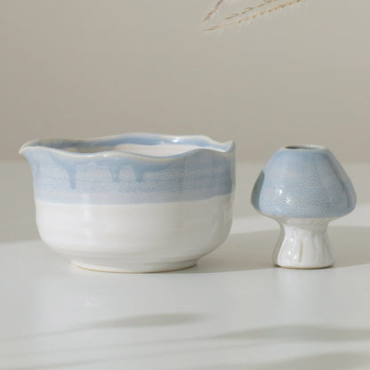 Hand Painted Light Gray Matcha Bowl Set of 4 with Glass Holder Matcha Kit Matcha Set Gift, Personalized Gift
