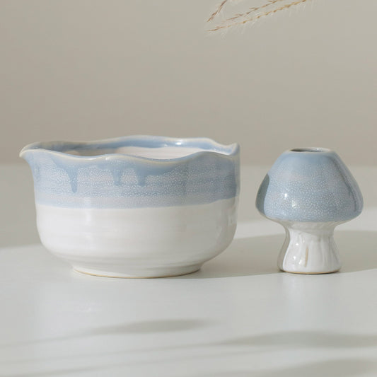 Hand Painted Light Gray Matcha Bowl Set of 4 with Glass Holder Matcha Kit Matcha Set Gift, Personalized Gift