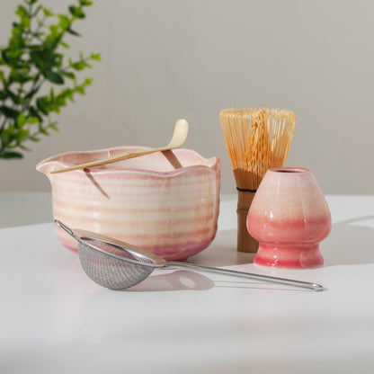 Natural Lavender Fog Matcha Bowl with Chasen Holder Matcha Gift Set Matcha Tea Gift Japanese Matcha Set of 4